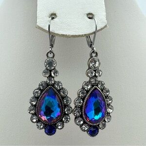 Blue Aurora Teardrop Crystal Drop Earrings – Silver Tone